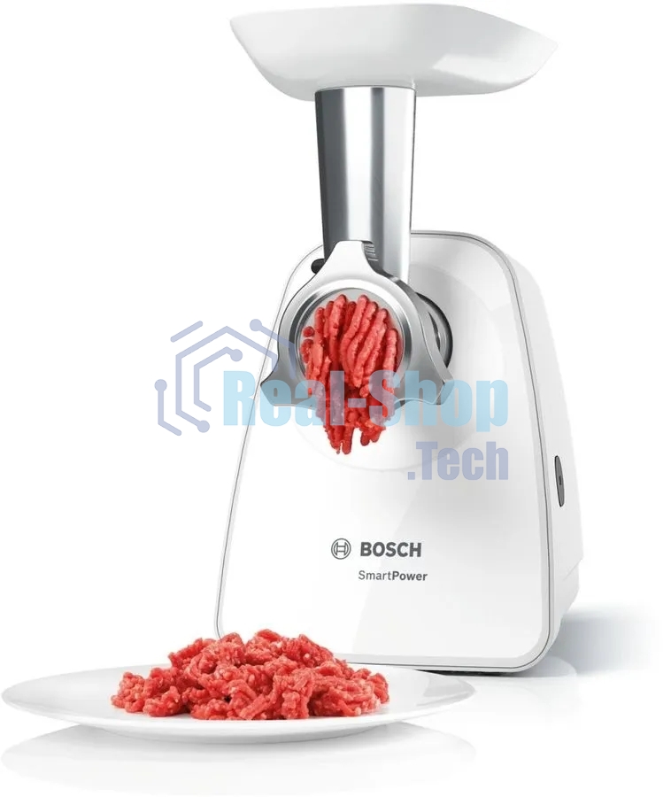 Мясорубка электрическая Bosch MFW2515W белый, 1500 Вт, 1.7 кг/мин, защита от перегрузки, насадки - 4