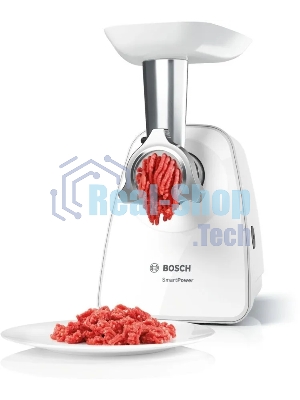 Мясорубка электрическая Bosch MFW2515W белый, 1500 Вт, 1.7 кг/мин, защита от перегрузки, насадки - 4