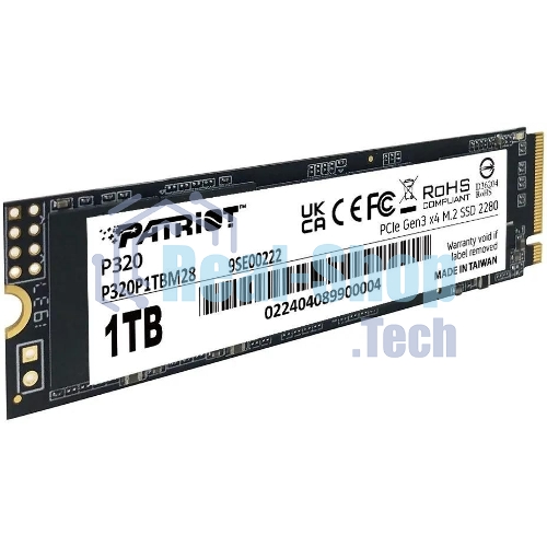 Накопитель SSD Patriot P320, 1Tb, PCIe 3.0 x4, M.2 2280, NVMe, R/W 3000/2200