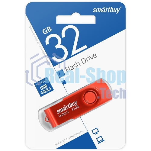 Флешка USB Smartbuy Twist Red (SB032GB3TWR), 32Gb, USB 3.0/3.1, R/W 70/40, красный