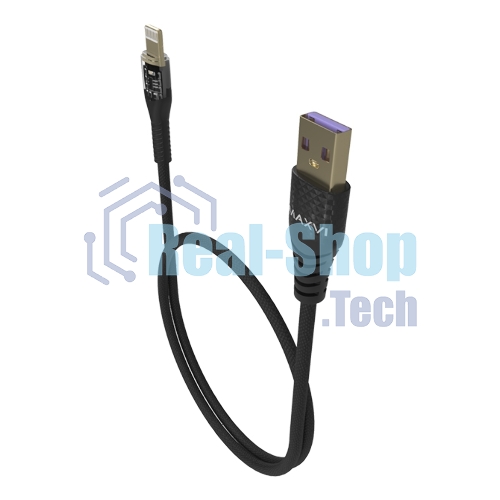 Дата-кабель Maxvi MC-31L USB-Lightning 2.4А, прозрачный корпус, LED подсветка, 1.2м, черный