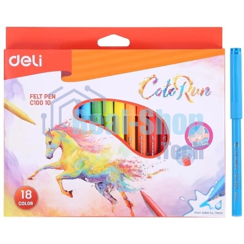 Фломастеры Deli EC10010 ColoRun, вентилируемый колпачок, 18 цветов, коробка с европодвесом
