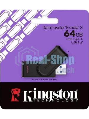 Флешка USB Kingston DataTraveler Exodia S (DTXS/64Gb), 64Gb, USB 3.2 Gen 1, R/W 150/60, черный