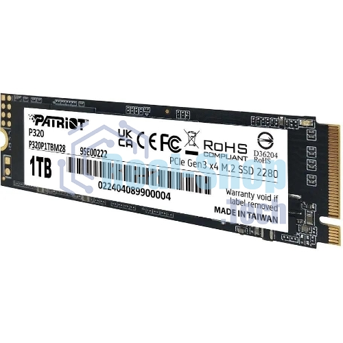 Накопитель SSD Patriot P320, 1Tb, PCIe 3.0 x4, M.2 2280, NVMe, R/W 3000/2200