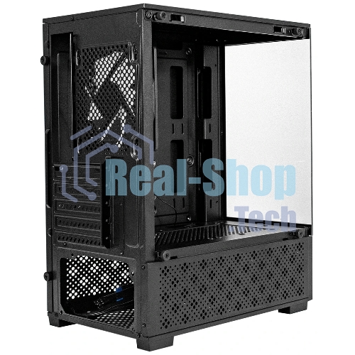 Компьютерный корпус Minitower ExeGate i3 SEA (mATX, без БП, 1*USB+1*USB 3.0, HD аудио, черный, 1 вент. 12см с RGb подсветкой, передняя и боковая панели - закаленное стекло)