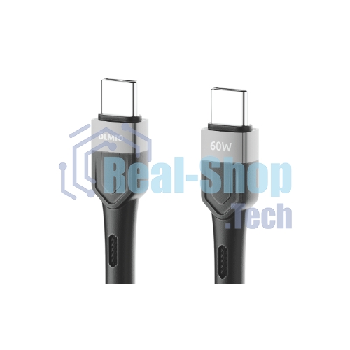 Кабель OLMIO BOLT, Type-C - Type-C, 60W, 1.2м, тканевая оплетка, черный