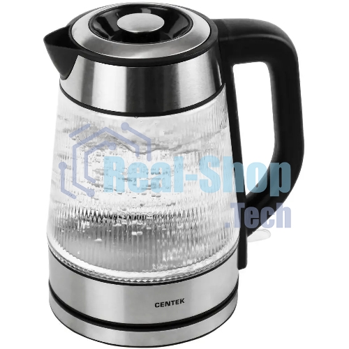Чайник электрический Centek CT-0013 стекло, 2200 Вт, 1.8 л, серебристый