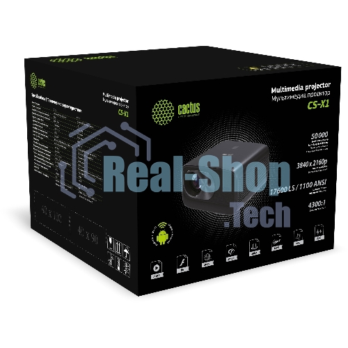 Проектор Cactus CS-X1.B LCD 1100Lm ANSI (4096x2160) 4300:1 ресурс лампы:50000часов 2xUSB typeA 2xHDMI 3кг