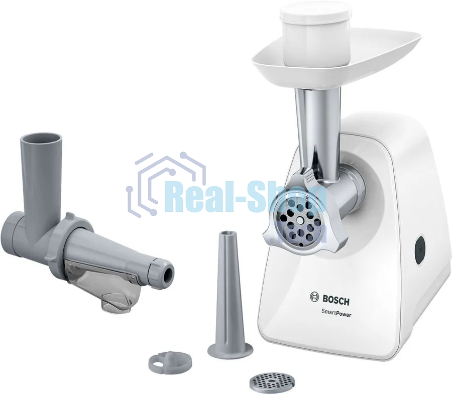 Мясорубка электрическая Bosch MFW2515W белый, 1500 Вт, 1.7 кг/мин, защита от перегрузки, насадки - 4