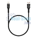 Дата-кабель Maxvi MC-33L USB-Lightning 2.4А, прозрачный корпус, LED подсветка, 1м, черный