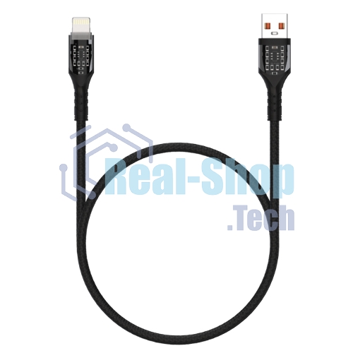 Дата-кабель Maxvi MC-33L USB-Lightning 2.4А, прозрачный корпус, LED подсветка, 1м, черный