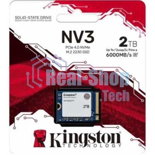 Накопитель SSD Kingston NV3, 2000Gb, M.2(22x30мм), NVMe, PCIe 4.0 x4, 3D TLC, R/W 6000/5000Mb/s, TbW 640, DWPD 0.2