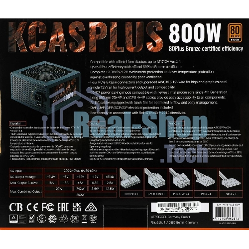Блок питания Aerocool/Formula KCAS-800W, 800Вт, PLUS 80 PLUS Bronze, 120мм, черный