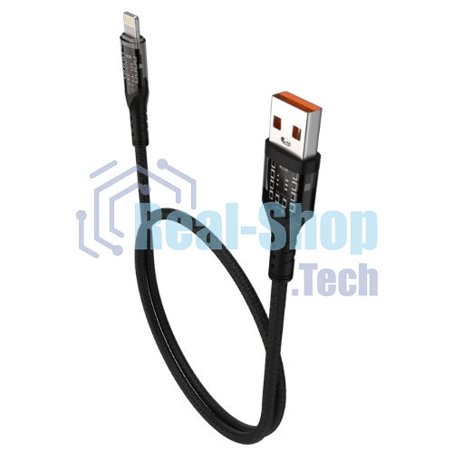 Дата-кабель Maxvi MC-33L USB-Lightning 2.4А, прозрачный корпус, LED подсветка, 1м, черный