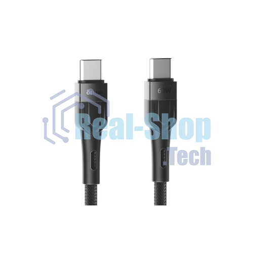Кабель OLMIO BOLT, Type-C - Type-C, 60W, 1.2м, тканевая оплетка, черный