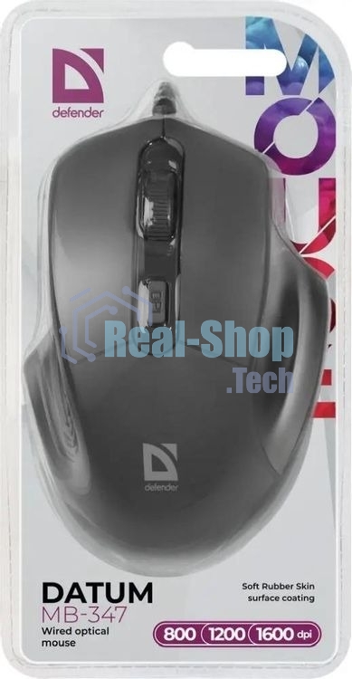 Мышь проводная Defender Datum MB-347 черный, 1600 dpi, USB, кнопки - 4