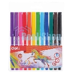 Фломастеры Deli EC10003 ColoRun, вентилируемый колпачок, 12 цветов, пакет с европодвесом