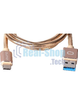 КабельQumo Type-С кабель, 1м, USB 3.0, 5В, 3А, 15Вт, металлическая оплетка, металлический коннектор, золотой