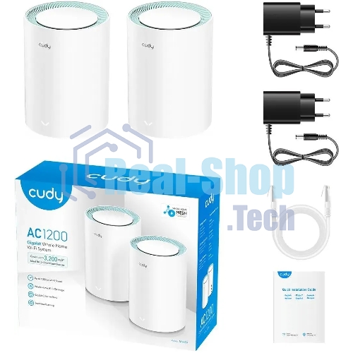 Бесшовный Mesh роутер Cudy M1300 (M1300 2-PACK) AC1200 10/100/1000BASE-TX/Wi-Fi белый (упак.:2шт)