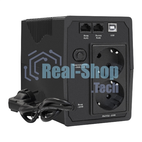 Источник бесперебойного питания ExeGate Power Back BNB-650.LED.AVR.2SH.RJ.USB (650VA/360W, LED, AVR,2*Schuko, RJ45/11, USB, батарея 12V 7.2Ah, Black)