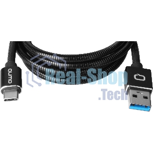 Кабель Qumo Type-С кабель, 1м, USB 3.0, 5В, 3А, 15Вт, металлическая оплетка, металлический коннектор, черный