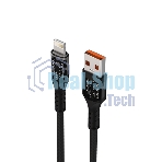 Дата-кабель Maxvi MC-33L USB-Lightning 2.4А, прозрачный корпус, LED подсветка, 1м, черный