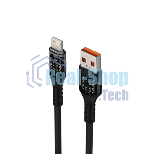 Дата-кабель Maxvi MC-33L USB-Lightning 2.4А, прозрачный корпус, LED подсветка, 1м, черный