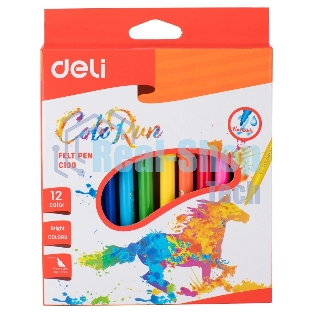 Фломастеры Deli EC10000 ColoRun, вентилируемый колпачок, 12 цветов, коробка с европодвесом