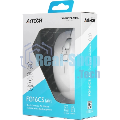 Мышь беспроводная A4Tech Fstyler FG16CS Air белый, 2000 dpi, радиоканал, USB, кнопки - 3