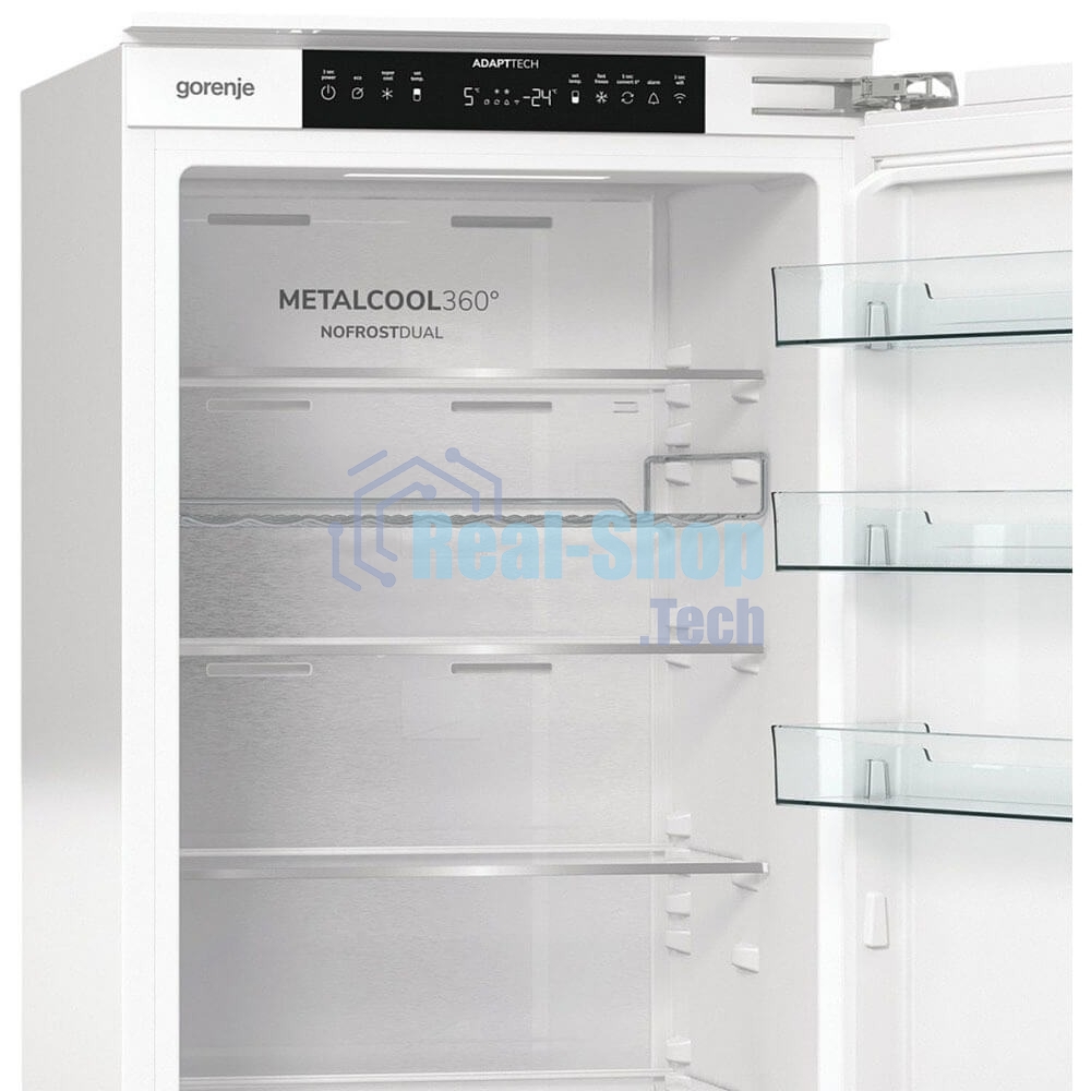 Встраиваемый холодильник Gorenje NRKI519E82WF, 193 см, электронное управление, цифровой дисплей, Wi-Fi, NoFrost Dual, Multiflow 360, контейнер CrispZone с контролем влажности, функция ConvertActive, AdaptTech, MultiAdjust, жесткое крепление, инверторный компрессор, уровень шума 35 дБ