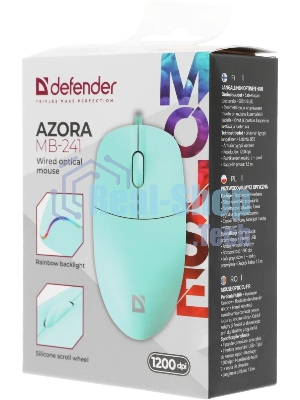 Мышь проводная Defender Azora MB-241 голубой, 1200 dpi, USB, кнопки - 3