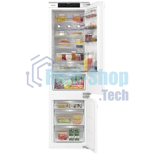 Встраиваемый холодильник Gorenje NRKI519E82WF, 193 см, электронное управление, цифровой дисплей, Wi-Fi, NoFrost Dual, Multiflow 360, контейнер CrispZone с контролем влажности, функция ConvertActive, AdaptTech, MultiAdjust, жесткое крепление, инверторный компрессор, уровень шума 35 дБ