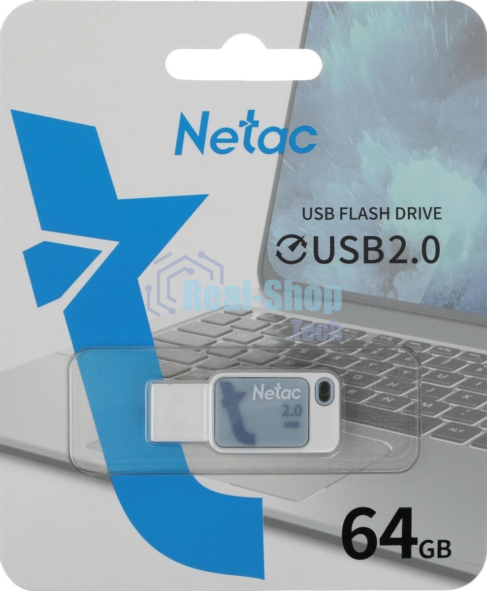 Флешка USB Netac UA31 NT03UA31N-064G-20BL), 64Gb, USB 2.0, R/W 110/45, синий/белый
