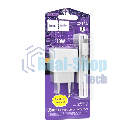 Сетевое зарядное устройство HOCO CS12Am White СЗУ 1USB 3.0A QC3.0 18W быстрая зарядка