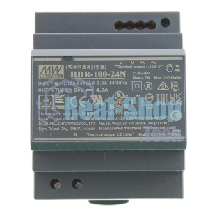 Блок питания AC-DC, 100.8Вт, вход 85...264 В AC 47...63Гц, 120...370В DC, выход 24В, 4.2А, рег. выхода 21.6...29В, изоляция 3000В AC, в кожухе на DIN-рейку, 70х90х54.5мм, -30...+70°С