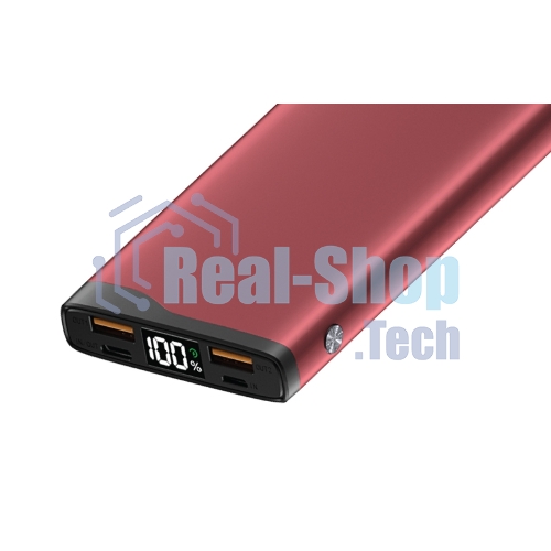 Портативный аккумулятор OLMIO QL-10, 10000mAh, 22.5W, QuickCharge3.0/PowerDelivery, LCD, красный,