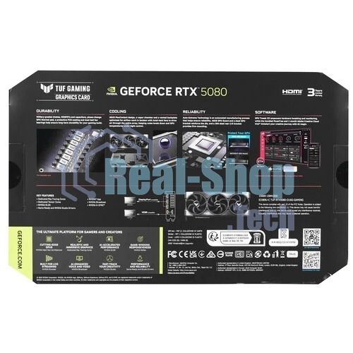 Видеокарта ASUS TUF-RTX 5080-O16G-GAMINGRTX 5080,HDMIx2,DPx3,16G,D7; 90YV0M30-M0NA00 (TUF-RTX 5080-O16G-GAMING)
