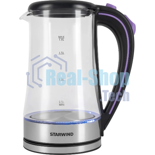 Чайник электрический Starwind SKG4045 1.8 л, 1800 Вт, черный/серебристый корпус: стекло