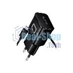 Сетевое зарядное устройство Qumo Energy (Charger 0024) 2.1A, встроенный кабель MicroUSB, черный
