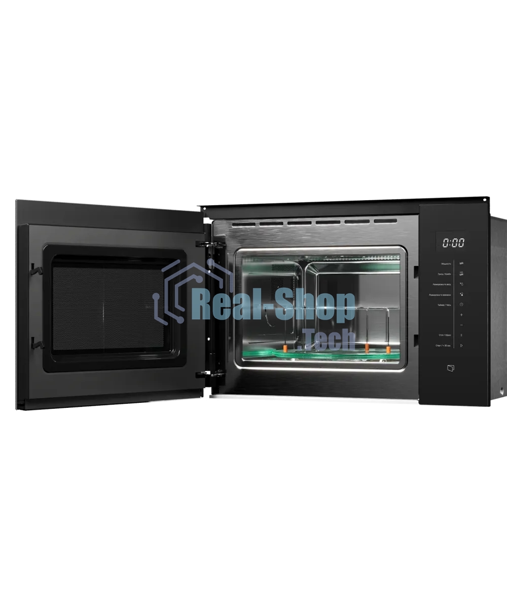 Встраиваемая микроволновая печь Kuppersberg HMW 651 B, High-Tech, 25 л, мощность 900 Вт, кварцевый гриль, поворотный стол, 5 уровней мощности, 8 автоматических программ, размораживание, сенсорное управление, дисплей, черный