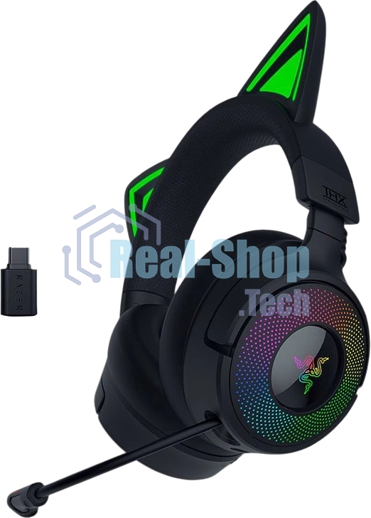 Гарнитура Razer Kraken Kitty V3 Pro чёрный, беспроводная + проводная, радиоканал, до 70 ч, подсветка