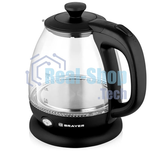 Чайник электрический BRAYER BR6106, 1100 Вт, 1 л, стеклянный, автоотключение, подсветка, черный