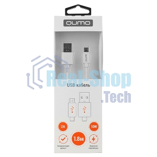 Кабель Qumo, USB-Micro USB, 1.8м, 5В, 2А, 10Вт, опл. PVC, кон. PVC, круглый, белый