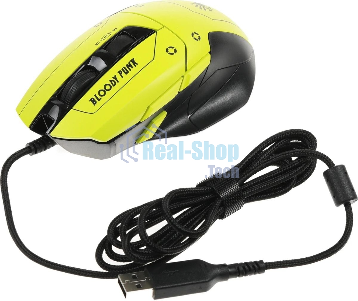 Мышь проводная A4Tech Bloody W70 Max желтый/черный, 10000 dpi, USB, кнопки - 9