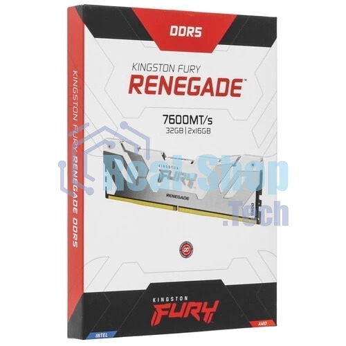 Оперативная память Kingston Fury Renegade, DDR5, 32Gb (2x16GB), 7600MHz, CL38, DIMM, с радиаторами, белый/серебристый