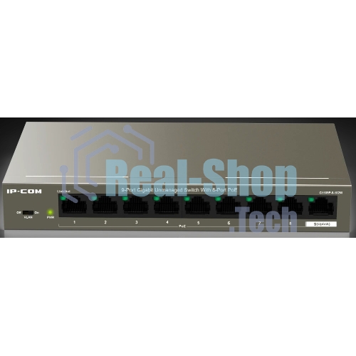 Коммутатор неуправляемый PoE IP-COM G1109P-8-102W 9 портов, 9x1 Гбит/с, PoE 8х92 Вт, настольный