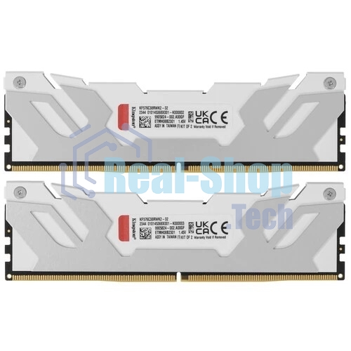 Оперативная память Kingston Fury Renegade, DDR5, 32Gb (2x16GB), 7600MHz, CL38, DIMM, с радиаторами, белый/серебристый