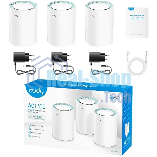 Бесшовный Mesh роутер Cudy M1300 (M1300 3-PACK) AC1200 10/100/1000BASE-TX/Wi-Fi белый (упак.:3шт)