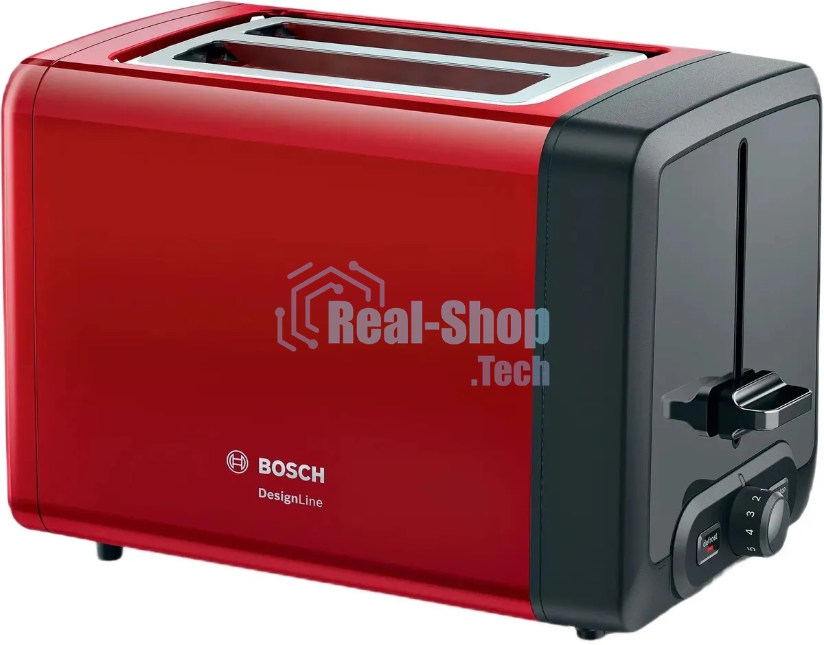 Тостер Bosch TAT4P424 красный/черный, 970 Вт, 2 слота
