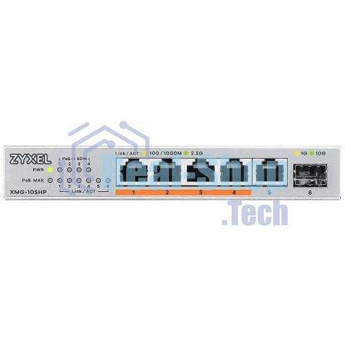 Коммутатор Zyxel XMG-105HP-EU0101F (L2) 5x2.5 Гбит/с 1SFP+ 4PoE++ 70W неуправляемый